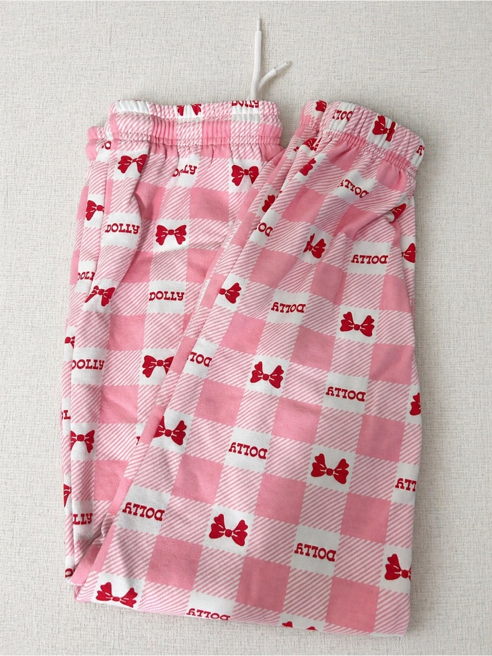 Dolly Pink Checker Bow Print Jogging Pants
